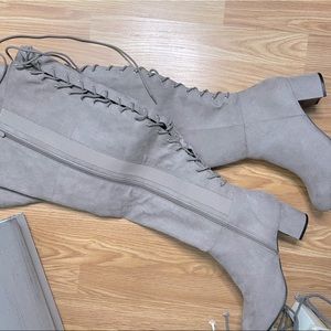 Grey Faux Seude Corset back over the knee boot (WW)